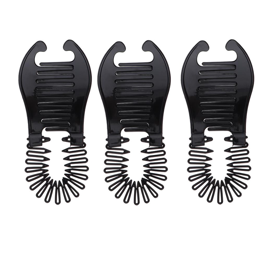 6x Interlocking Banana Combs Hairclip French Side Combs Holder Bendable Updo Hair Clip Elastics Ties - Brown + Black, 16x7cm