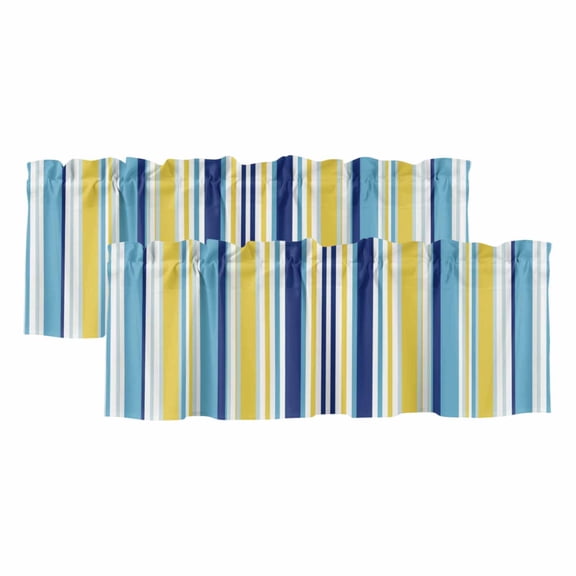 Blue Yellow Striped Valances for Windows, Decorative Rod Pocket Window Valance Curtains, Colorful Ombre Abstract Stripes Short Curtain Drapes for Kitchen/Bathroom/Living Room, 2 Panels, 42" W x 18" L