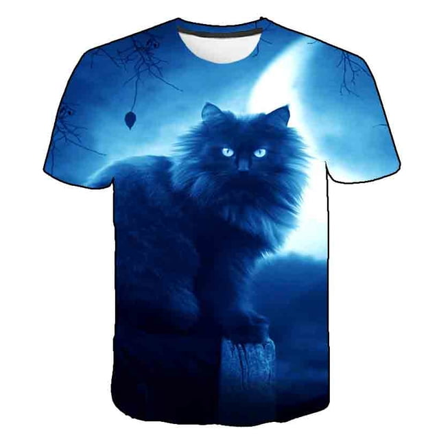 Niñas Animal gato camiseta niños nuevo Kawaii 2023 verano divertido dibujos animados camiseta para niños niñas chico ropa Unisex manga corta 4T Gao Jinjia LED