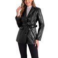 thumbnail image 4 of INSPIRE CHIC Women's Faux Leather Blazer Jackets Button Up Notched Lapel Tie Waist Blazer Coat with Pockets, 4 of 6