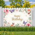 thumbnail image 4 of Floral Design Birthday Banner Butterfly Flowers Decorative Banner Happy Birthday for Garden Party Kids Celebration Outdoor Event, 4 of 8