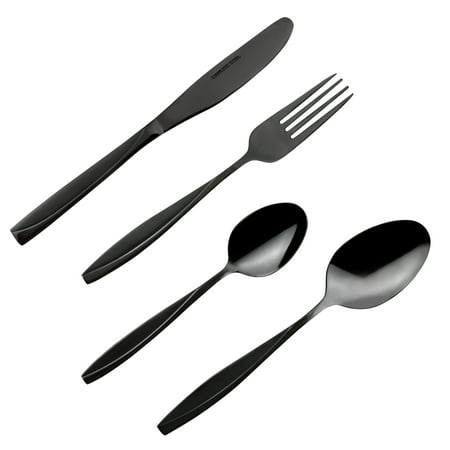 MDEALY 24-Piece Black Silverware Kitchen Utensils Set Good Quality Stainless Steel Flatware Cutlery Service for 6 Include Dinner Knife Forks Spoon Teaspoons Elegant Mirror & Matte Handle Polished (Best Way To Polish Silverware)