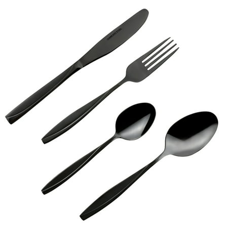 - MDEALY 24-Piece Black Silverware Kitchen Utensils Set Good Quality Stainless Steel Flatware Cutlery Service for 6 Include Dinner Knife Forks Spoon Teaspoons Elegant Mirror & Matte Handle Polished Gift