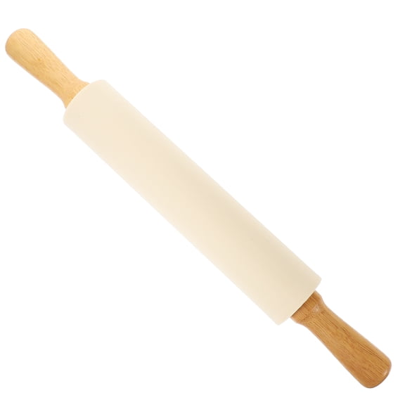 MERRYHAPY Silicone Rolling Pin for Dough with Beige Wood Handle, Non-Stick, , Easy to Clean, 1 Pack