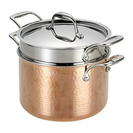 Lagostina Q5544864 Martellata Tri-ply Hammered Stainless Steel Copper Dishwasher Safe Oven Safe Pasta Pot with Lid and Pasta Insert Cookware, 6-Quart,