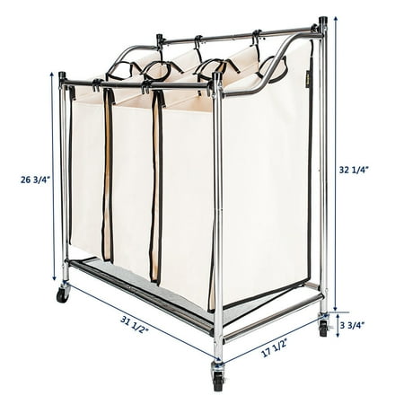 Box Utility Cart - Zimtown Laundry Sorter 3 Section Bag Basket Bar Hamper Bin Utility Cart Rolling Brown