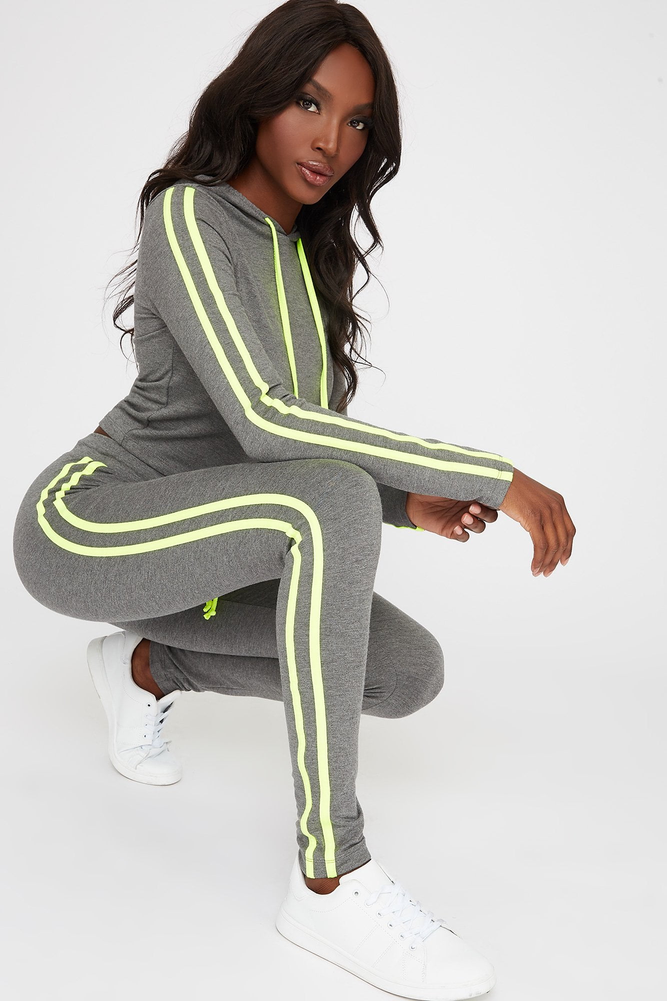 Urban Women's Neon Side Stripe Cropped Hooded Long Sleeve