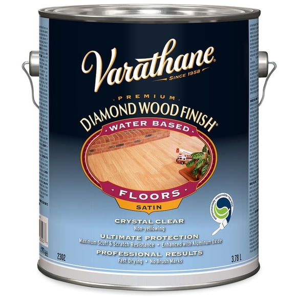 Varathane Diamond Finish Premium Water-Based Polyurethane Wood Finish for Floors in Satin Clear, 3.78 L