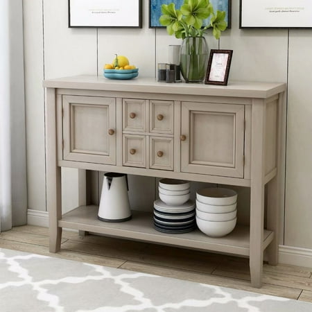 Patio Sideboard Table GearStar Console Table Sideboard Buffet Storage Cabinet Home Furniture for Entryway Hallway with Bottle Shelf (Antique Grey) ()