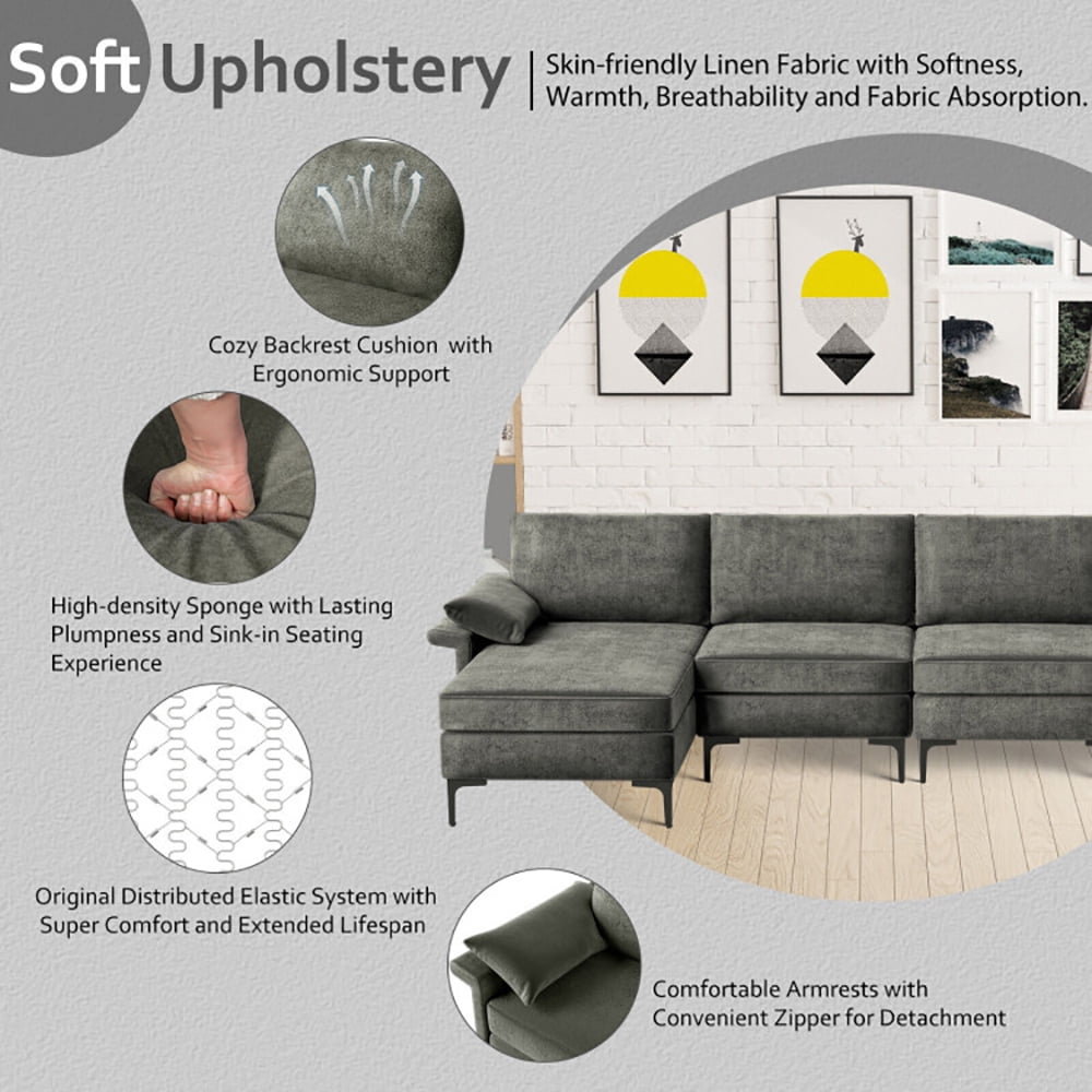 Finihen L-shaped Sectional Sofa Couch, Convertible Sectional Sofa, Extra Large L-shaped Sectional Sofa with Reversible Chaise and 2 USB Ports for 4-5 People, for Living Room, Gray Finihen L-shaped Sectional Sofa Couch, Convertible Sectional Sofa, Extra Large L-shaped Sectional Sofa with Reversible Chaise and 2 USB Ports for 4-5 People, for Living Room, Gray