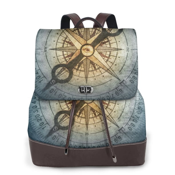 Balery Vintage Compass Mochila de Cuero para Mujeres, Gran Capacidad, Bolsa de Viaje Multifuncional, Mochila de Cuero y Bolsa de Hombro para Mujeres