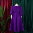 thumbnail image 5 of AURA Women’s Flared Mid Length Dress Round Neck Three Quarter Sleeve High Waist Zipper S XXXL, 5 of 6