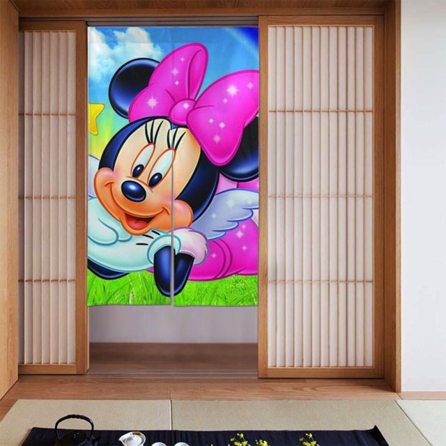 Cortina de puerta semiopaca con patrón de patchwork de dos piezas de Minnie Mouse, cortinas opacas decorativas para dormitorio, sala de estar, decoración de habitación de niños, 34 x 56 pulgadas,