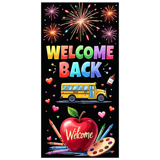 Welcome Back Banner for Office School Decorations with Balloons Colorful Pencils Party Supplies and Festive Backdrop for Event Celebration Classroom Decor