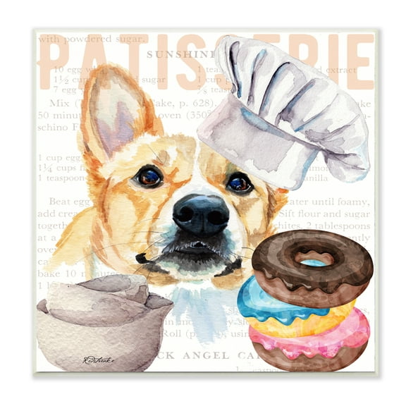 Stupell Industries Corgi Dog Kitchen Bakery Pet Watercolor Painting Unframed Art Print Wall Art, 12x12, by Jennifer Redstreake