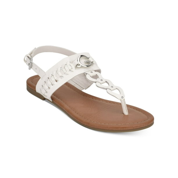 GBG LOS ANGELES Womens White Woven Logo Accent Gladiator Inspired T