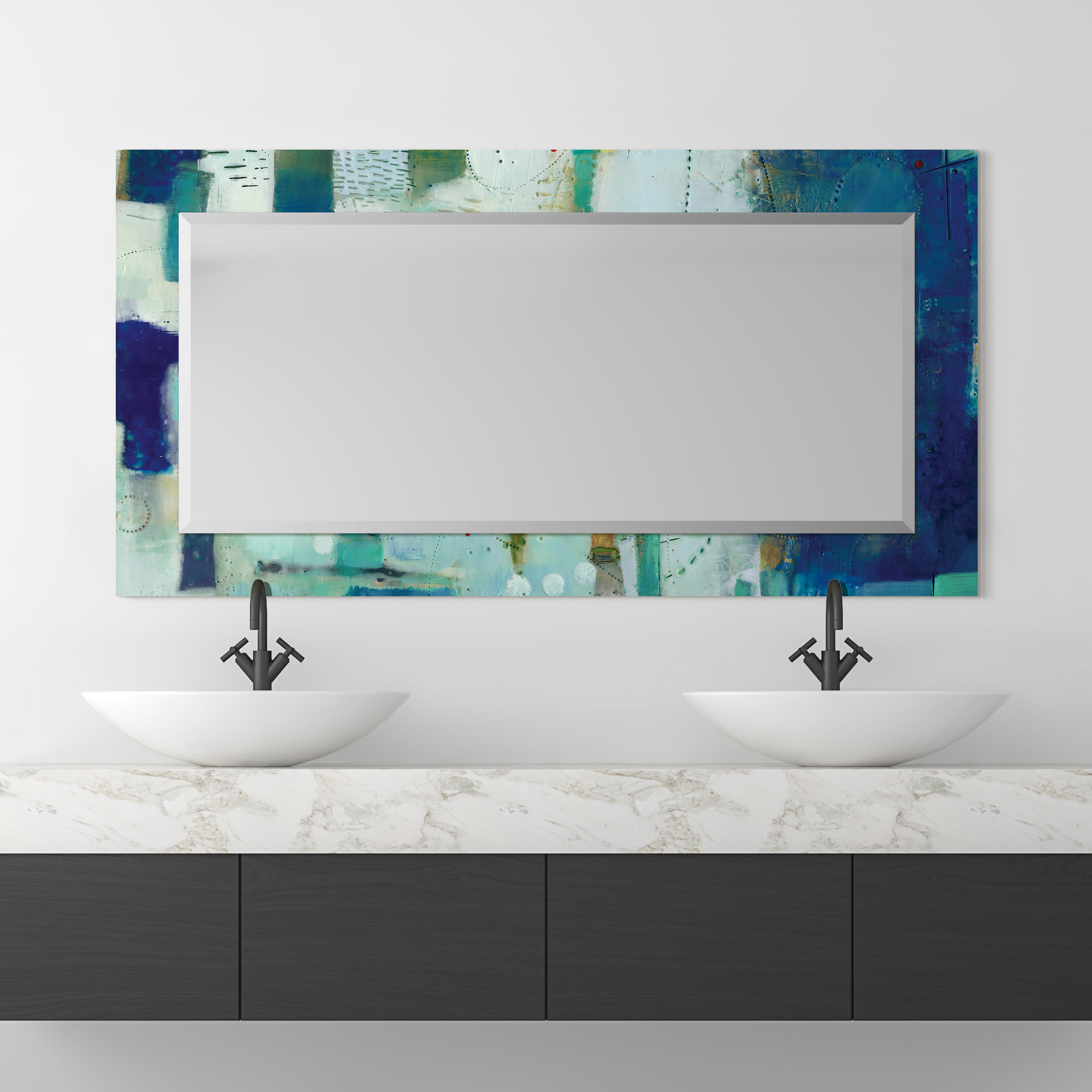 Empire Art Direct Crore Rectangular Beveled Mirror on Free Floating Printed Tempered Art Glass - Clear - 54" x 28"