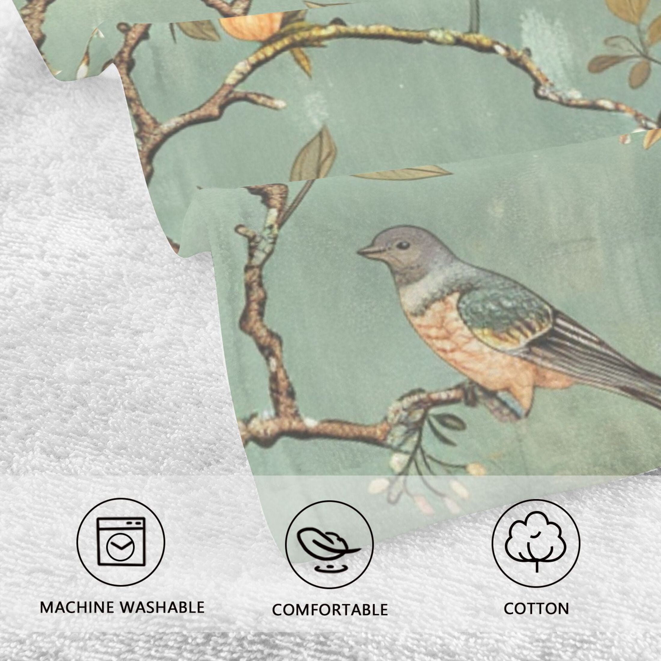 Vintage Chinese Bird and Flower Hand Towel Set 2 Pcs Cotton Absorbent Soft Face Towels 400 GMS Bath Towels for Bathroom Kitchen Shower Hotel Decor 16"x28"