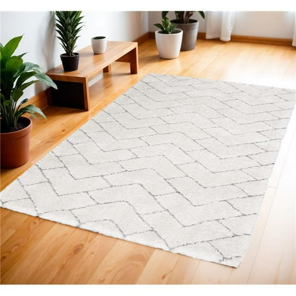 HomeRoots  4 x 6 ft. Shag Rectangle Area Rug, Ivory & Gray