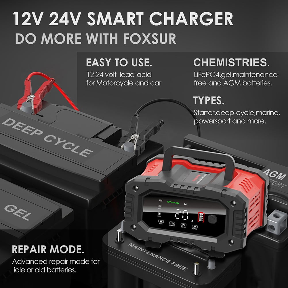 Car Battery Charger 12V/24V Smart trickle Charger,Lithium,Lifepo4,Lead Acid