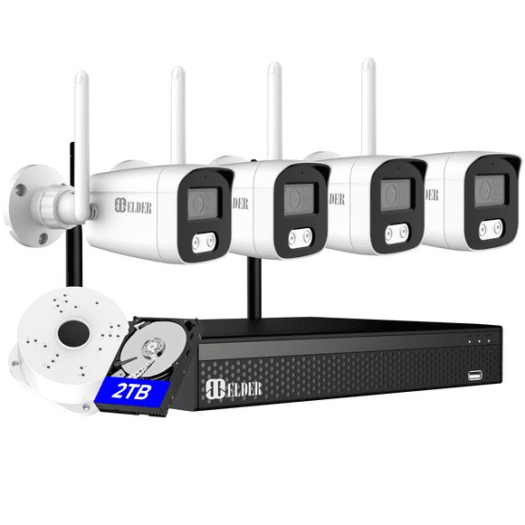 Système de Caméra de Sécurité Sans Fil 4K 8MP, Kit de Surveillance WiFi 4 Caméras Audio 2TB HDD, Système de Caméra de Sécurité à la Maison