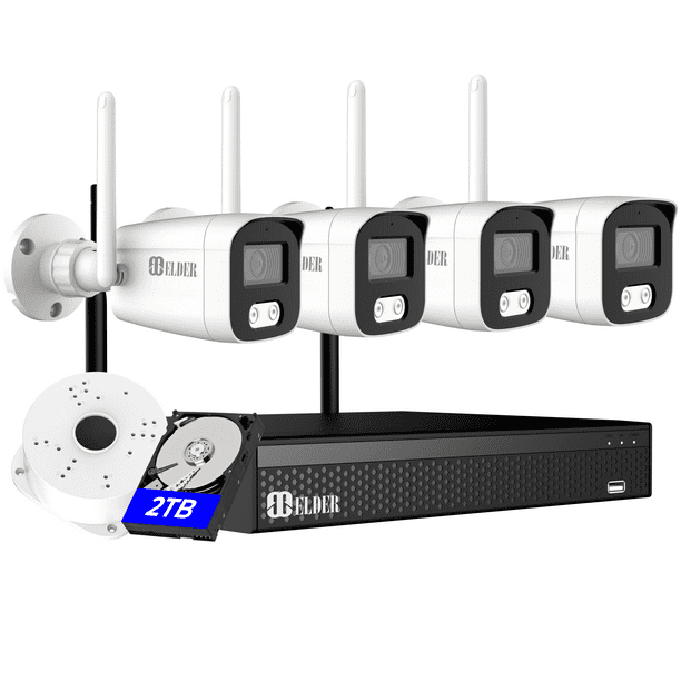 Système de caméra de sécurité sans fil 4K 8MP, kit de surveillance WiFi à 4  caméras, bricolage audio extérieur, disque dur de 2 To, système de caméra  de sécurité à domicile 