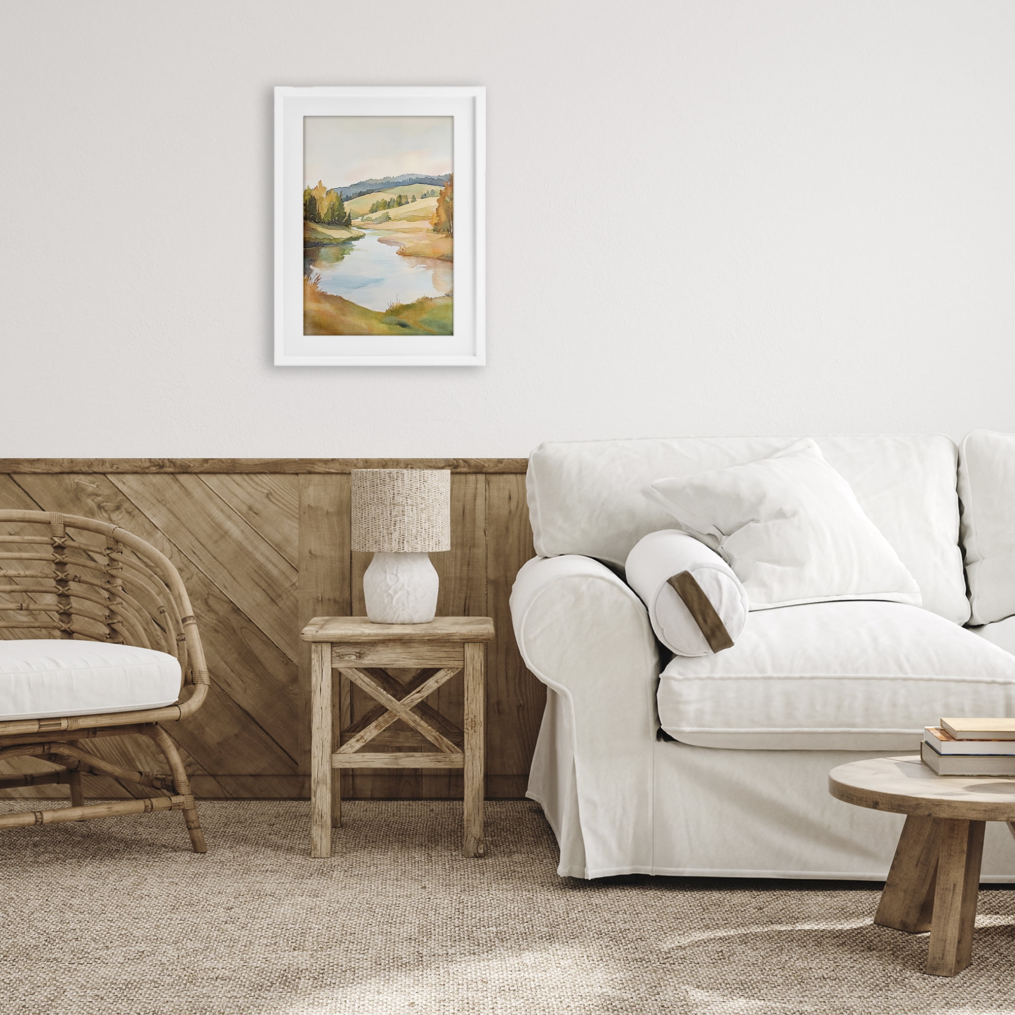Stupell Industries Serene Watercolor Lake Escape White Framed Print Under Glass, design by Petal Prints Design