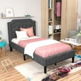 thumbnail image 4 of Costway Twin Upholstered Platform Bed Frame Linen Headboard Mattress Foundation, 4 of 10