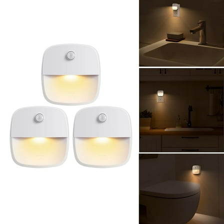 Motion Sensor Light, LED Night Light, Wall Light, Closet Lights, Safe Lights for Stairs, Hallway, Bathroom, Kitchen, Cabinet (White - Pack of 3)
