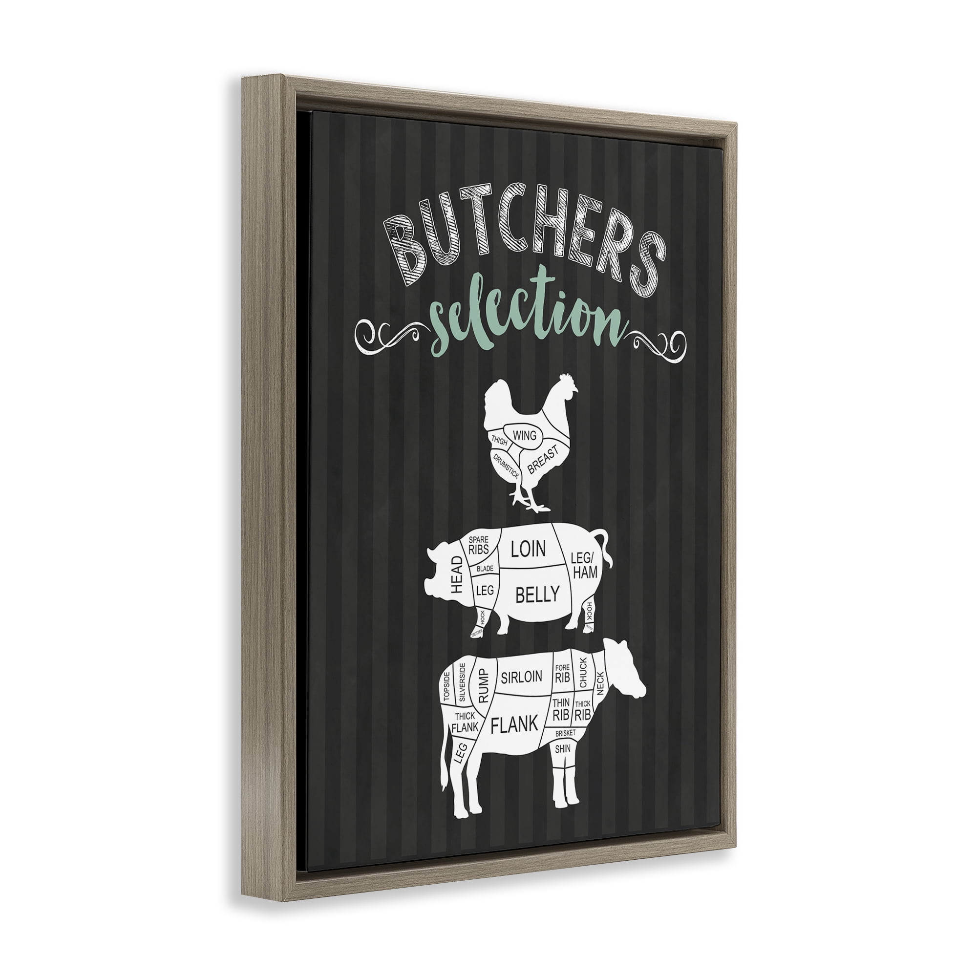 Butchers Selection Animal Sections Brown Framed Floater Canvas Wall Art, design by Lettered and Lined