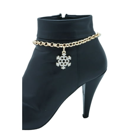 Women Gold Metal Chain Boot Bracelet Anklet Snowflake Shoe Charm Jewelry