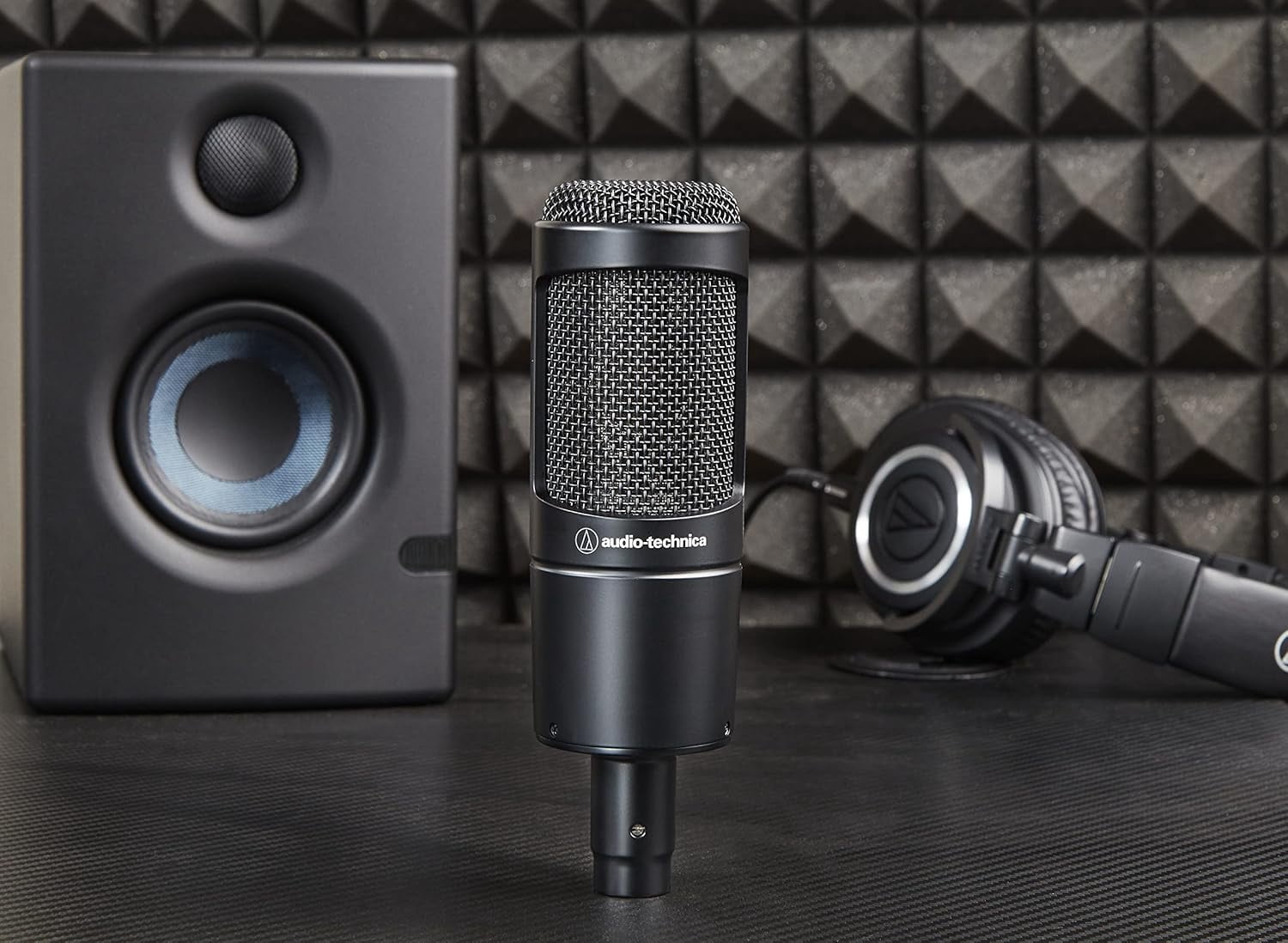 Audio-Technica AT2035 Cardioid Condenser Microphone, Black + Audio-Technica ATH-M20x Studio Monitor Headphones, Black (AUD ATHM20X) + PodMaster BOOM Broadcast / Podcast Boom Arm Mic Stand + More