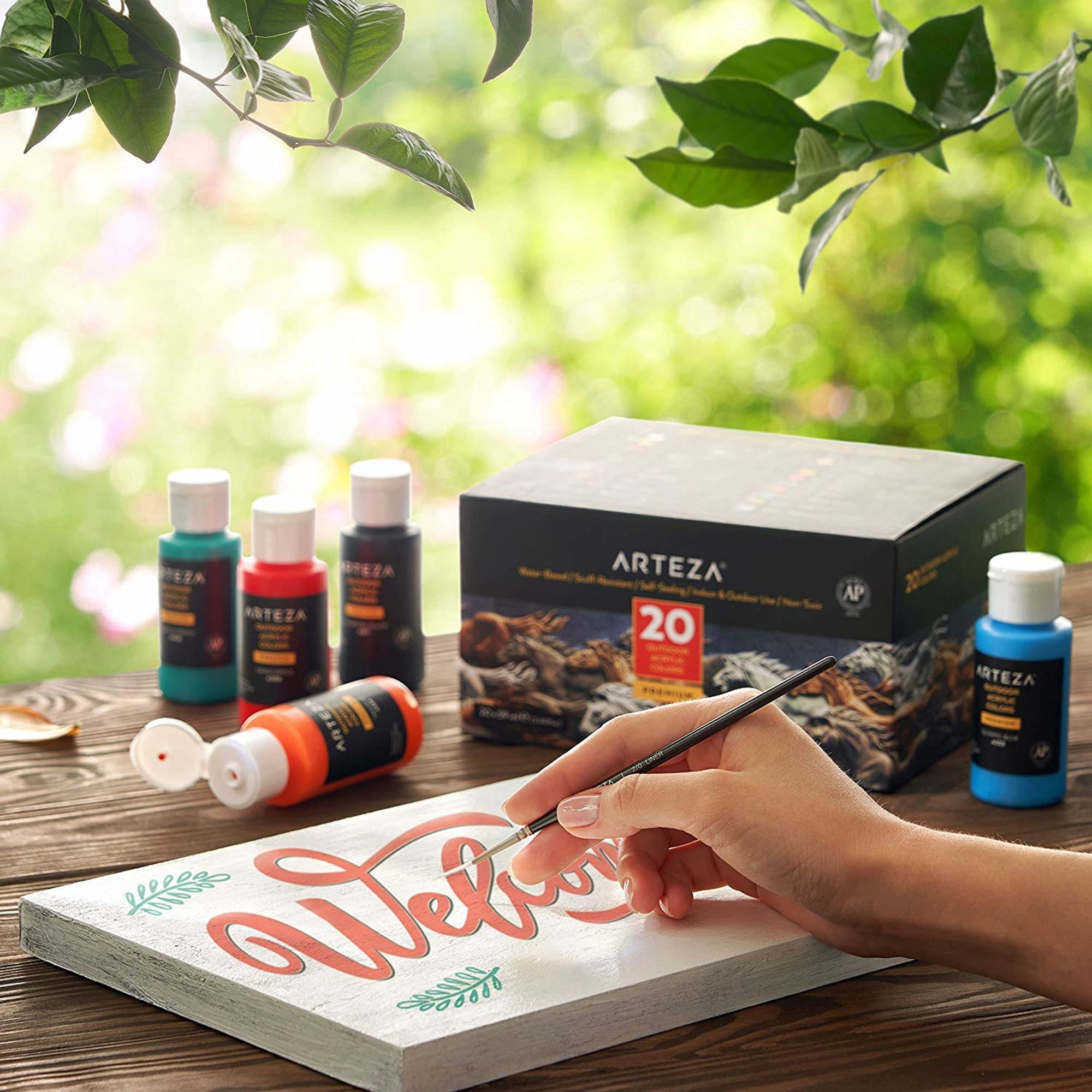 Arteza Outdoor Acrylic Multi-Surface Paint, Multicolor, Set of 20, 59 mL