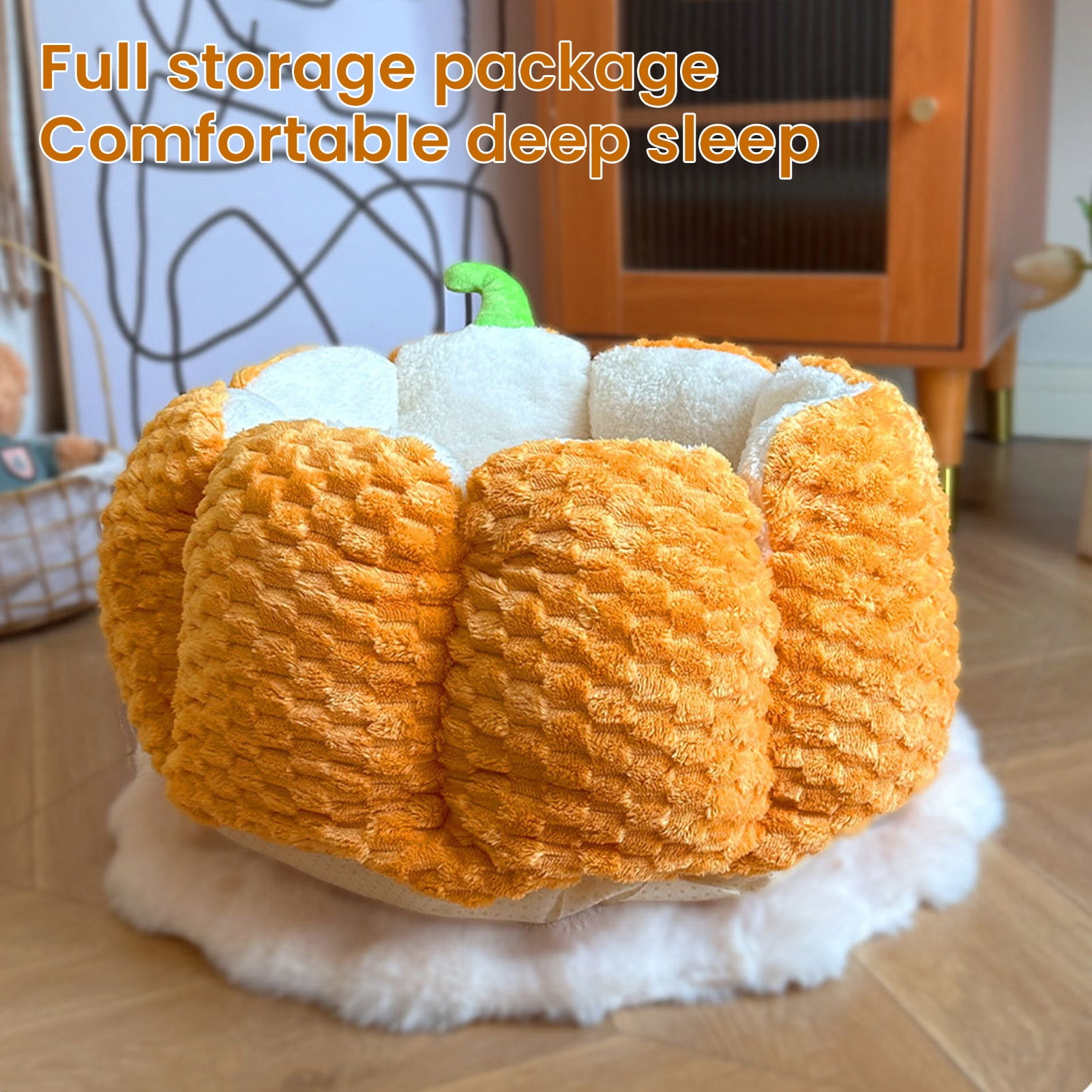 YIFAEUX Pumpkin Cat Bed 16.5/19.7 in Soft Fleece Pet Mat Warm Dog Bed Four Seasons Universal Pet Bed Autumn Winter Mattress Anti-Slip Bottom Waterproof Bite-Resistant Suitable for Cats Dogs