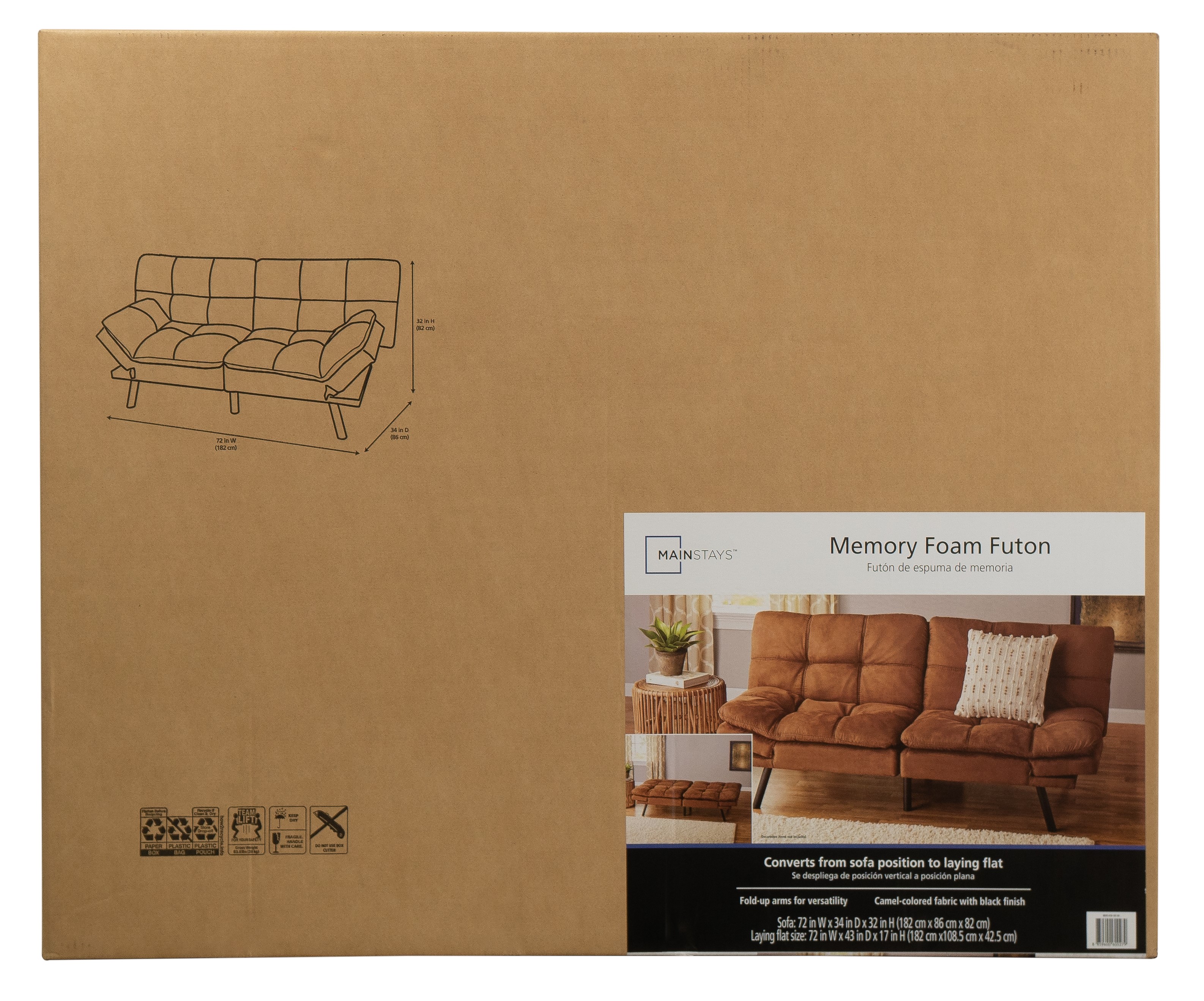 Mainstays Memory Foam Futon with Adjustable Armrests , Camel Faux Suede Fabric for Adults - image 9 of 9
