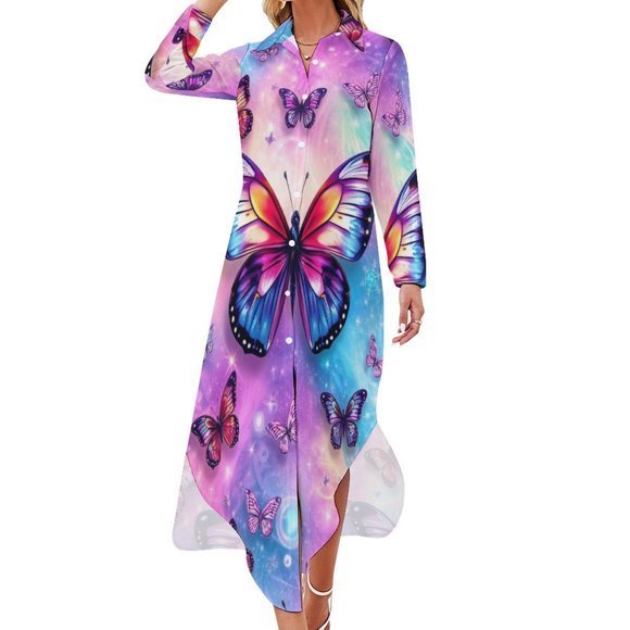 Enchanting Butterfly Chiffon Dress V Neck Dresses Women Casual Dress