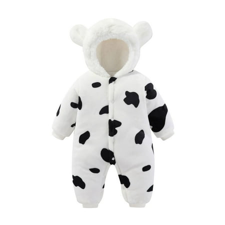 

TAIAOJING Snowsuit Hooded Windproof Baby Boy Girl Thick Snowsuit Warm Coats Cow Prints Hooded Romper Jumpsuit Winter Clothes 6-9 Months