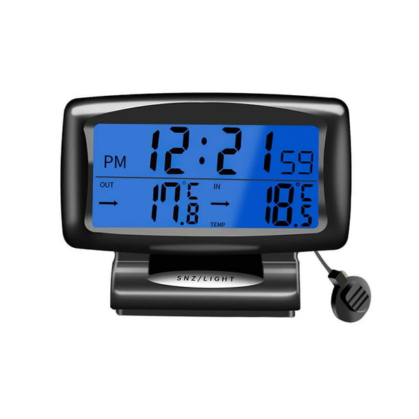 Sidaley Termómetro de coche LED Relojes de tiempo interior Pantalla de temperatura del automóvil Reloj digital con función de luz negra Automoción decorativa y accesorios