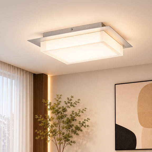 TICOZE 14 Inch Square Chrome Integrated LED Flush Mount for Bedrooms, Living Rooms, Kitchens, Hallways, 1250 Lumens 25W, 3CCT Selectable 3000K,4000K,5000K, Dimmable
