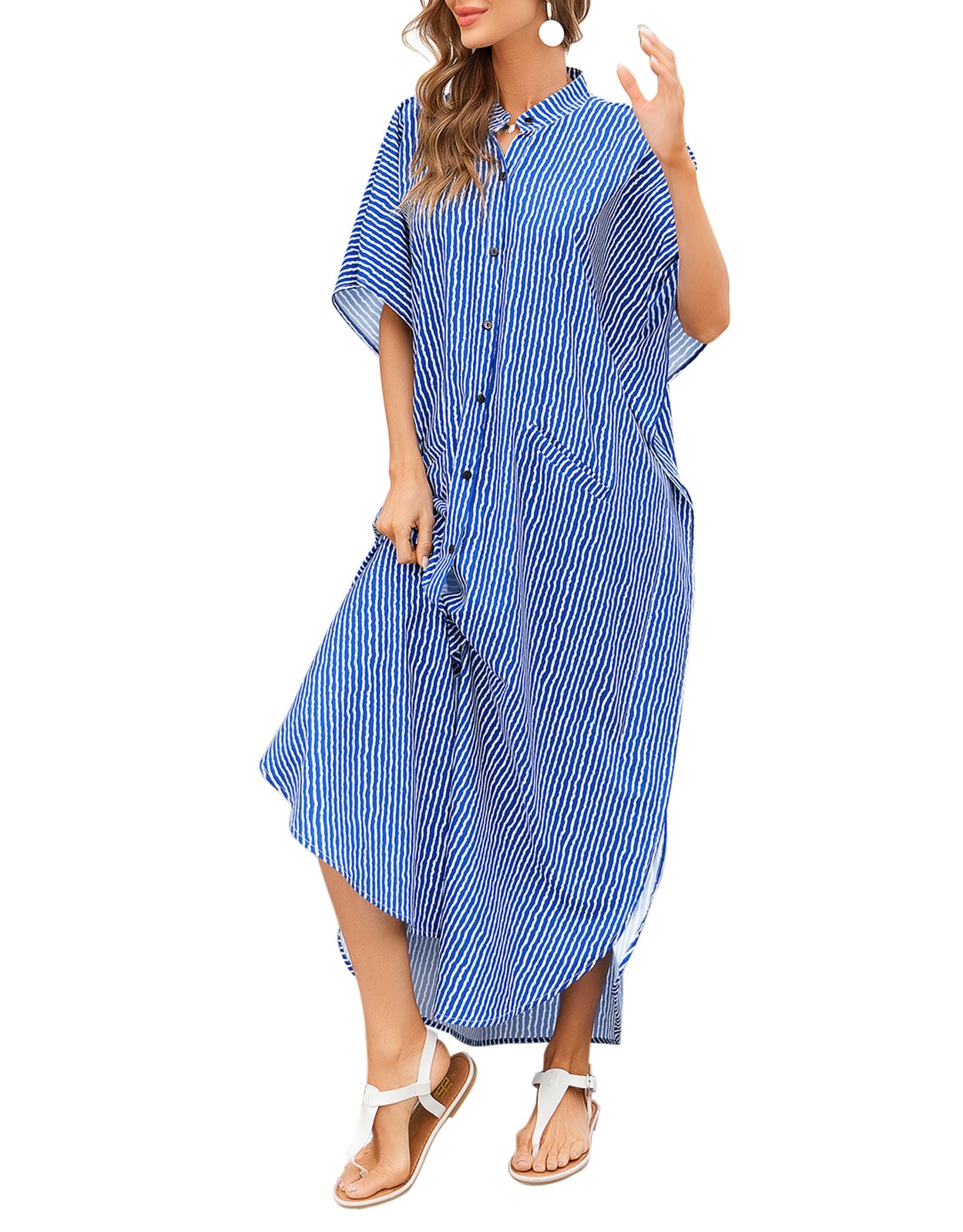 Plus Size Swimsuit Cover Up Stripe Print Bathing Suit Cover Ups