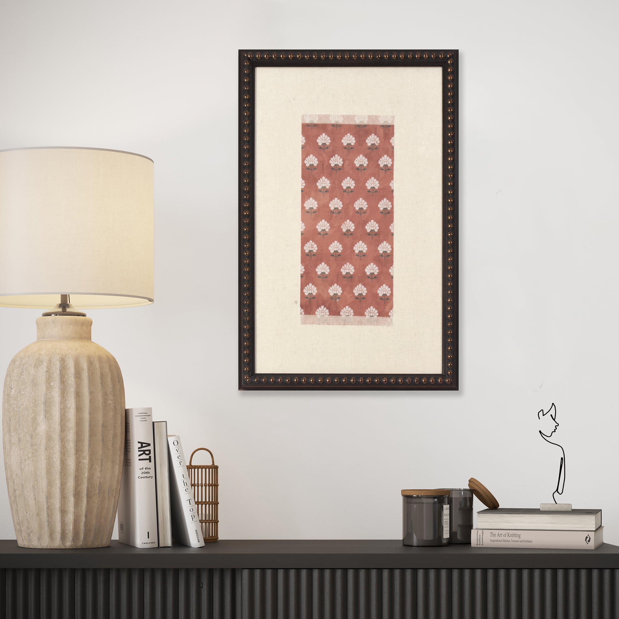 Beautiful Framed Floral Block Print Wall Art by Drew Barrymore 11.5" X 18"