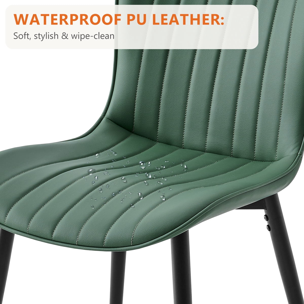 Modern Dining Chairs Set of 2, PU Leather Upholstered Kitchen Side Chairs with High Backrest, Heavy Duty, Cushions & Durable Metal Legs with Adjustable Feet for Kitchen, Dining Room,Restaurant,Green