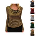 thumbnail image 1 of Haut Scintillant pour Femmes Printemps 2026 Mode Manches Longues Col Bénitier T-Shirt Extensible Tenues de Soirée, 1 of 8