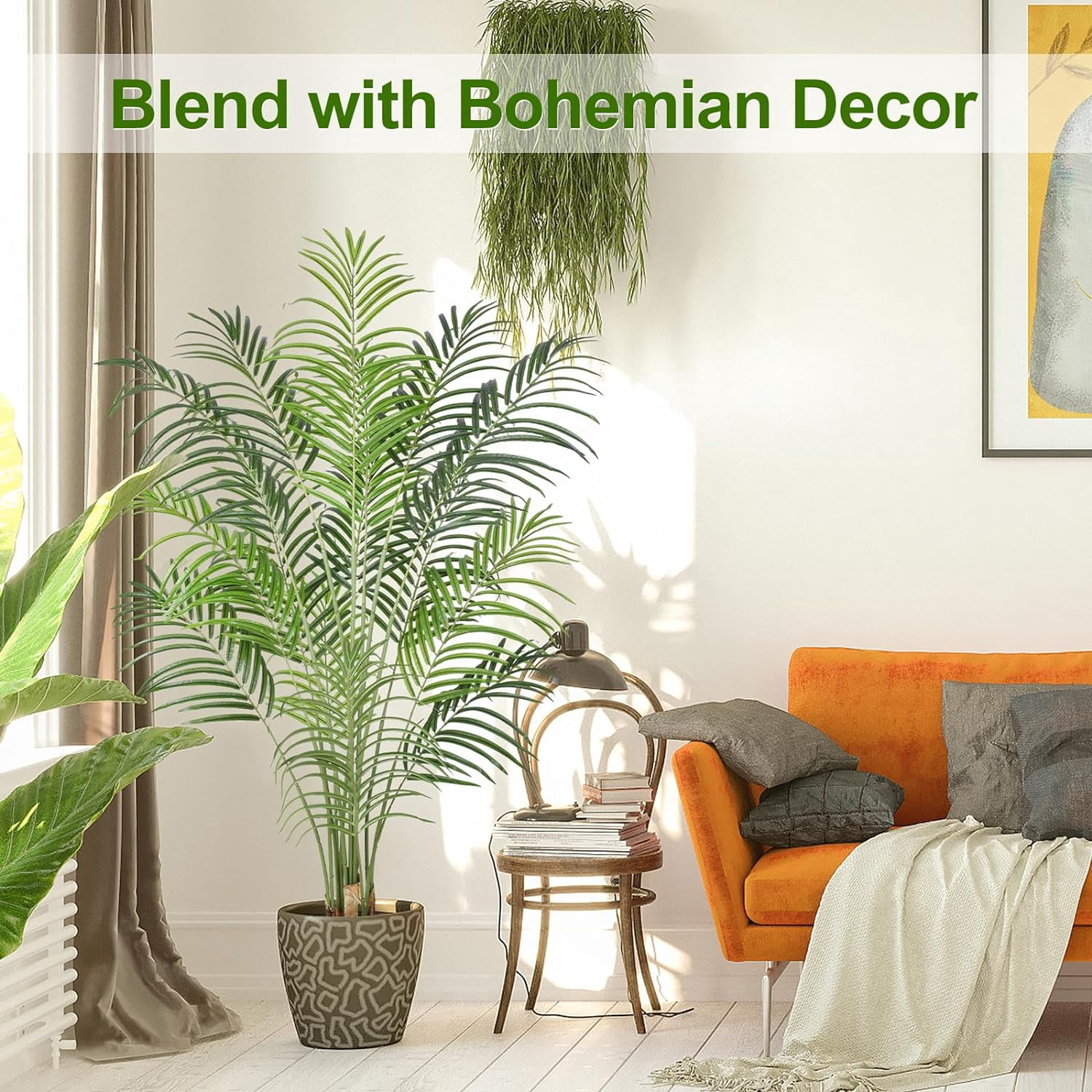 Keeplush 5.5ft Artificial Palm Tree Indoor Plant Tall Fake Tropical Paradise Palm Tree in Pot with Real Bark Design Faux Areca Palm Tree for Home Office Living Room Bedroom Farmhouse Modern Decor