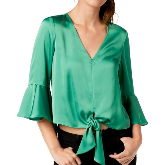 bar III Womens Tie-Front Knit Blouse, Green, Large