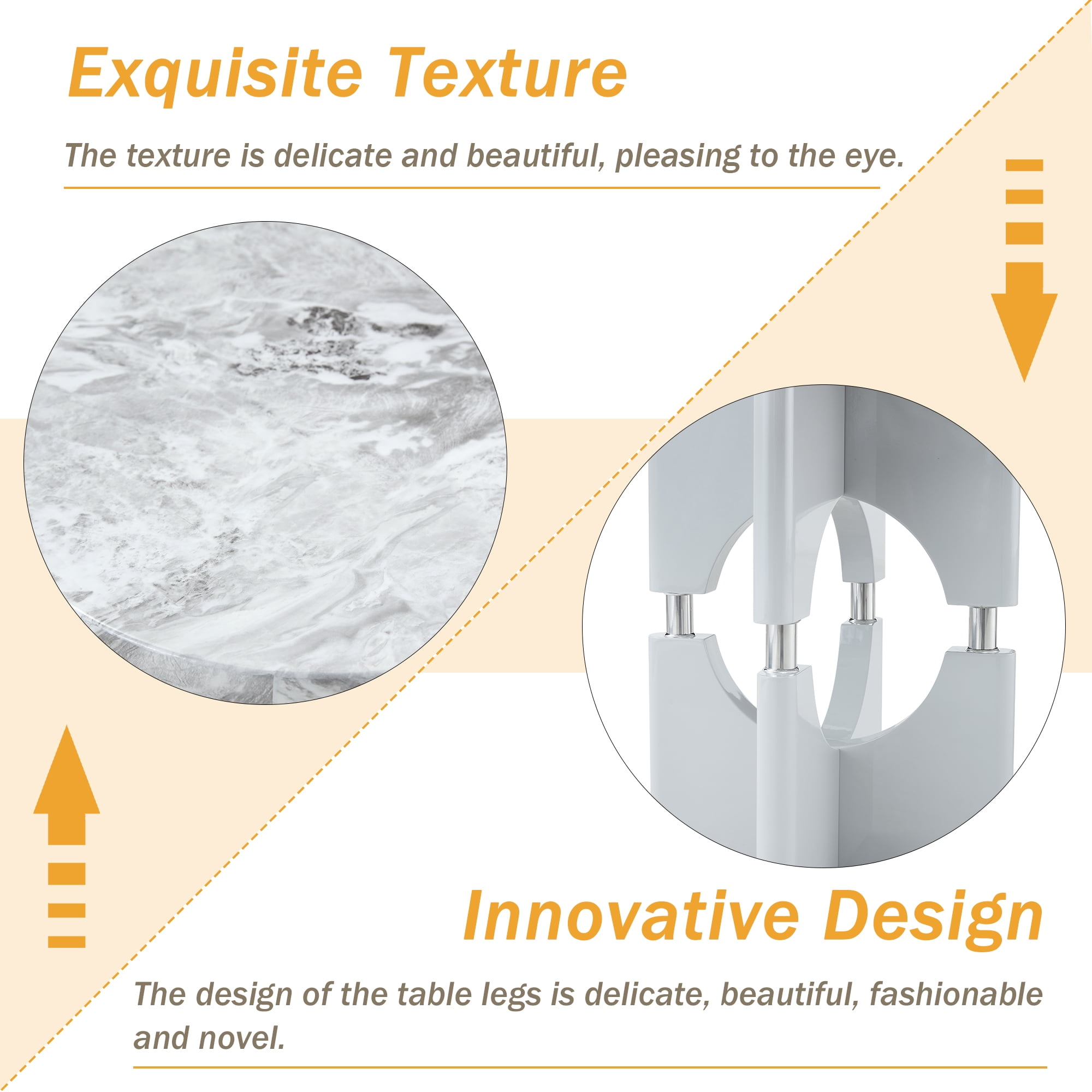 Alvantor 71" Gray Marble Pattern MDF Dining Table with Metal Accents