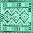 thumbnail image 1 of Ahgly Company Machine Washable Indoor Square Southwestern Turquoise Blue Country Area Rugs, 4' Square, 1 of 4