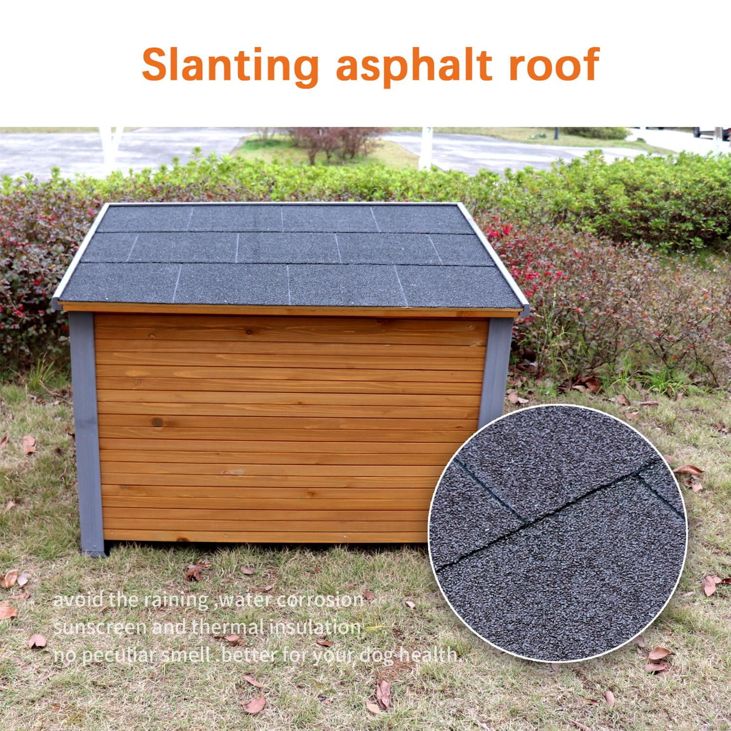 Pefilos 45" Wooden Dog Houses for Large Dogs Outdoor Weatherproof Pet Cat House, Elevated Floor, Dark Gray Roof, Brown Pefilos 45" Wooden Dog Houses for Large Dogs Outdoor Weatherproof Pet Cat House, Elevated Floor, Dark Gray Roof, Brown