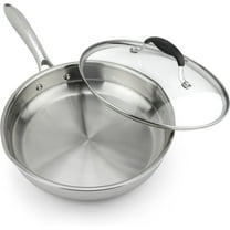 18/10 10 Inch Stainless Steel Frying Pan with Lid, Side Spouts, Induction, Versatile Stainless Steel Skillet