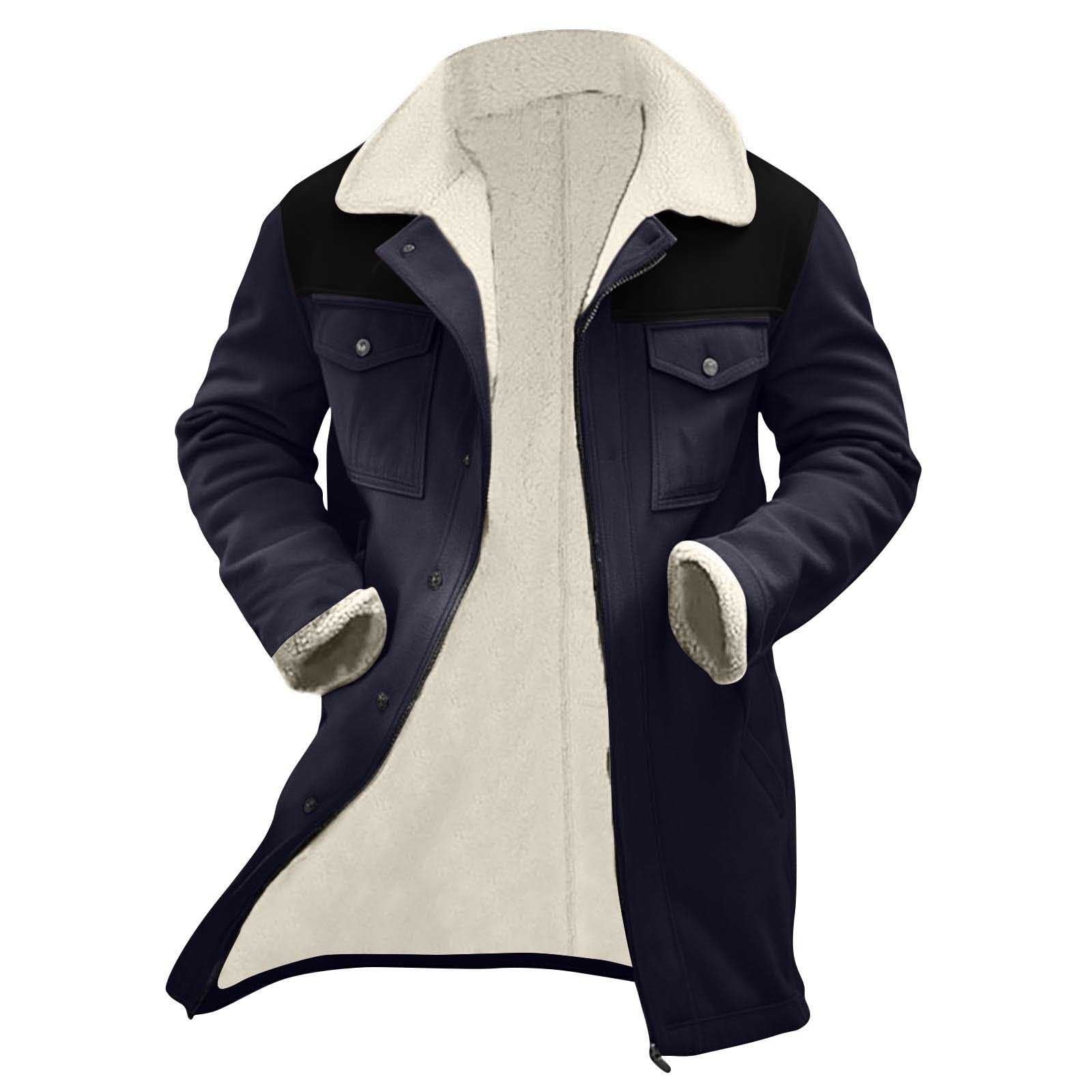 BLTIBY Mens Vintage Suede Jacket Plush Collar 2024 Faux Leather Jackets Men Zip Up Motorcycle Coat Coats Retro Tops Navy XL